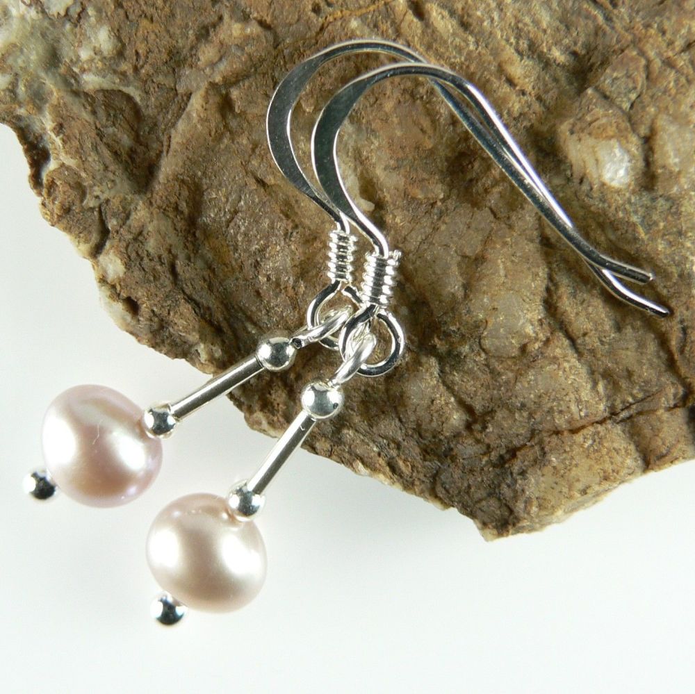 freshwater natural pink pearl drop earrings