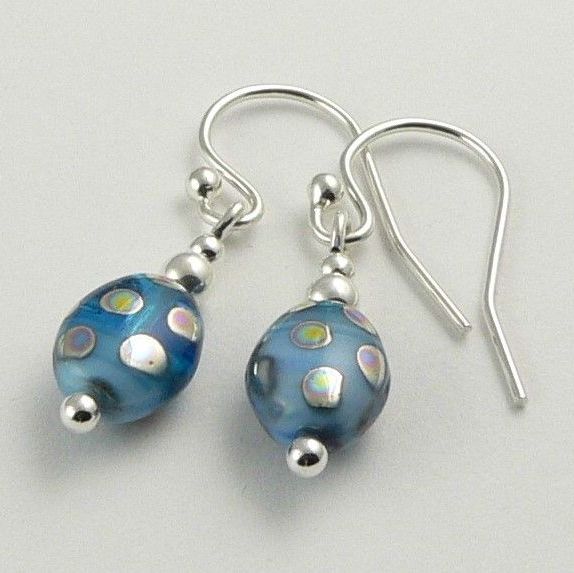 Sterling silver Czech glass earrings, in a gift box - Blue Astor MINBTL7 (bead 7x9mm)