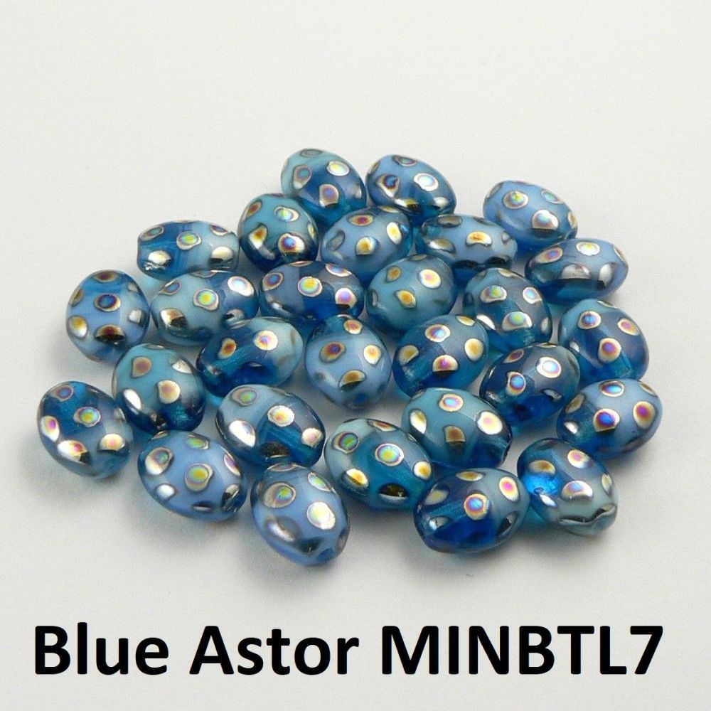 Sterling silver Czech glass earrings, in a gift box - Blue Astor MINBTL7 (bead 7x9mm)