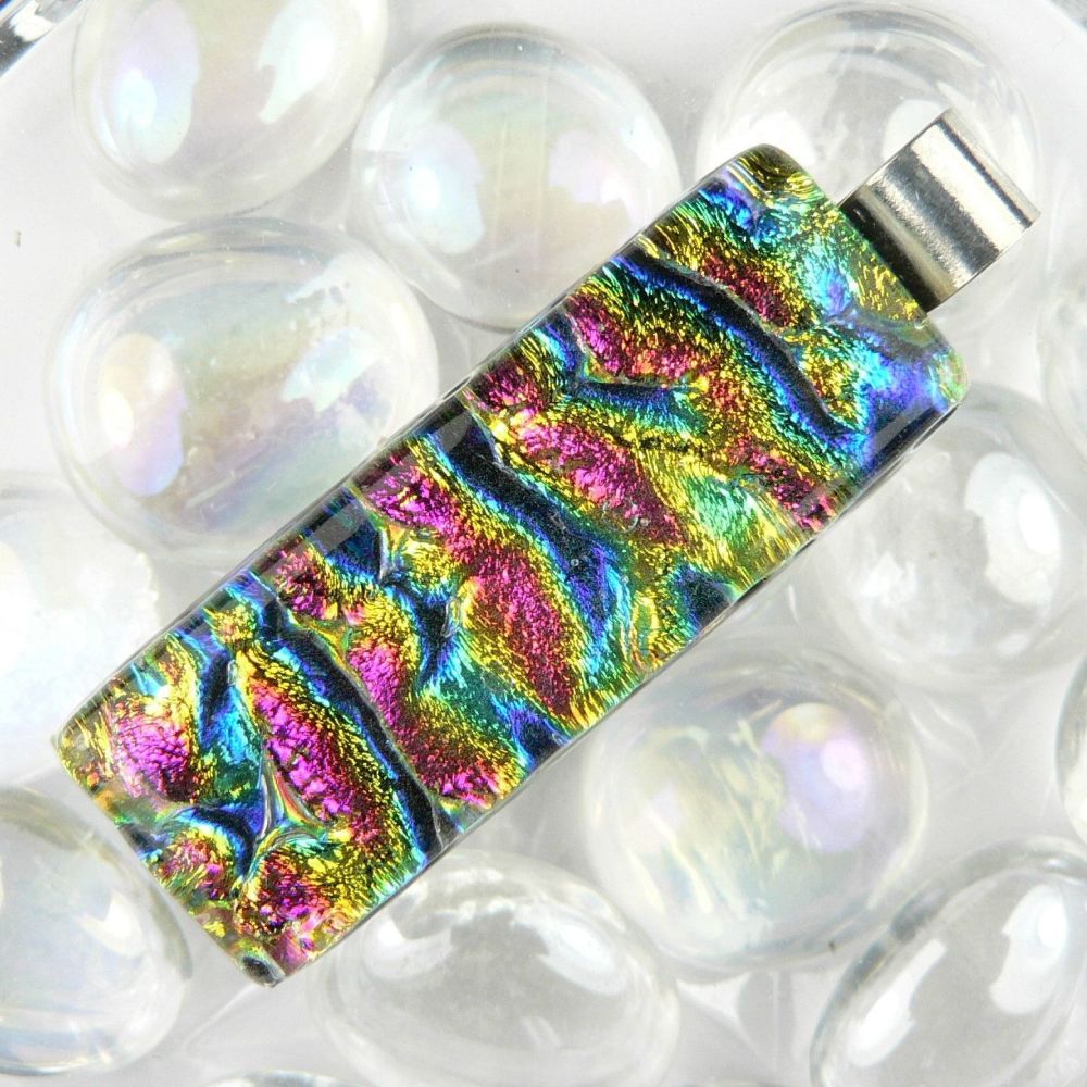 sterling silver multi coloured genuine dichroic glass pendant