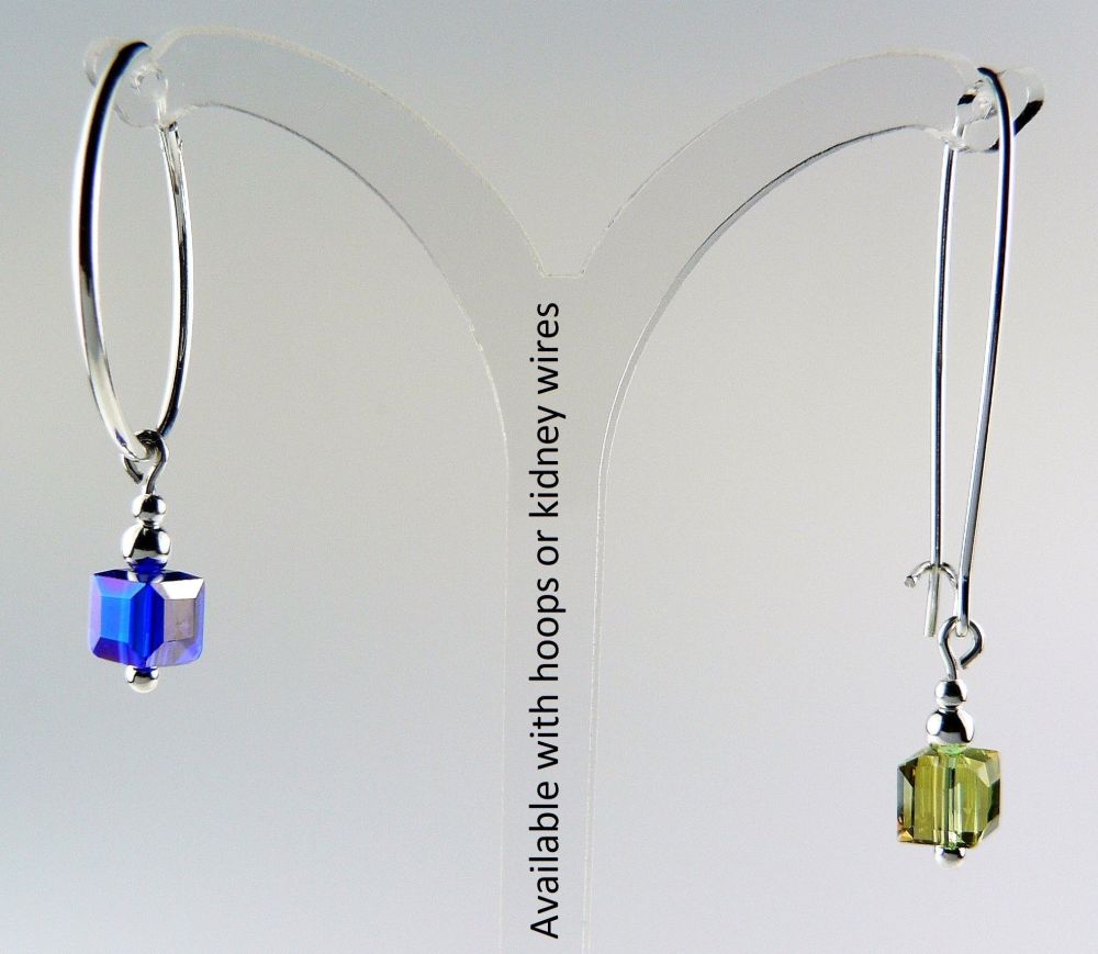 faceted glass cube earrings