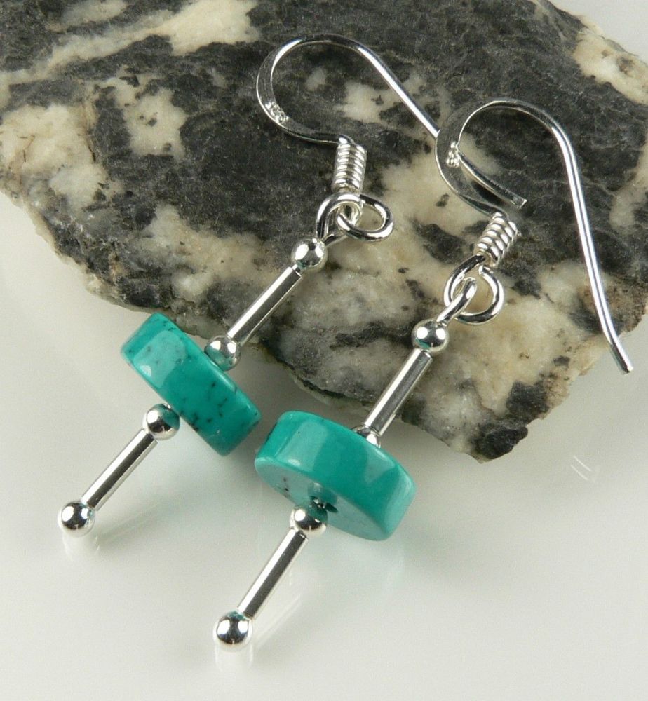 Sterling silver & Hubei Provence Turquoise semi-precious stone earrings, in a gift box (M)