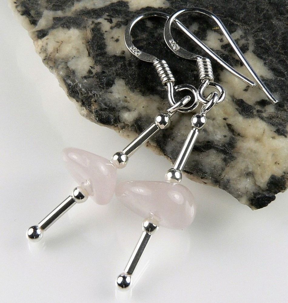 Sterling silver & Rose Quartz semi-precious stone earrings, in a gift box (M)