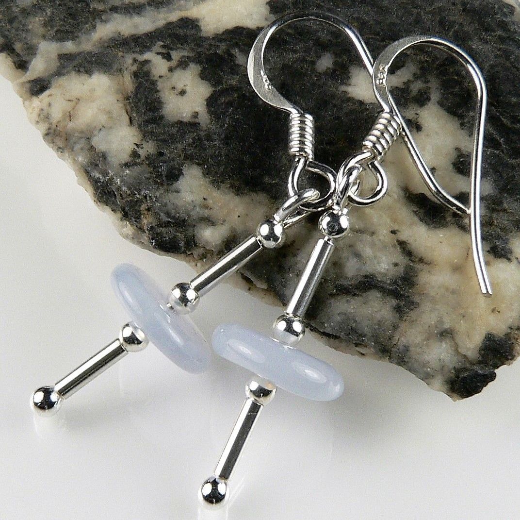 Sterling silver & Chalcedony semi-precious stone earrings, in a gift box (M)