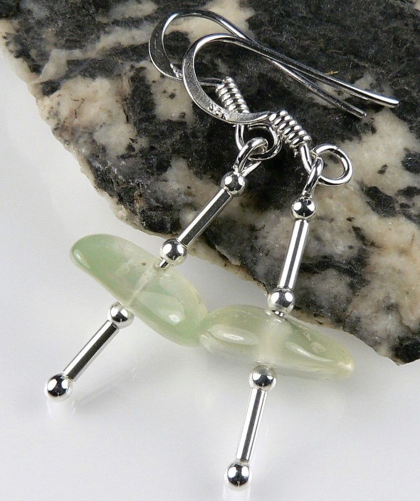 sterling silver prehnite semi precious stone earrings