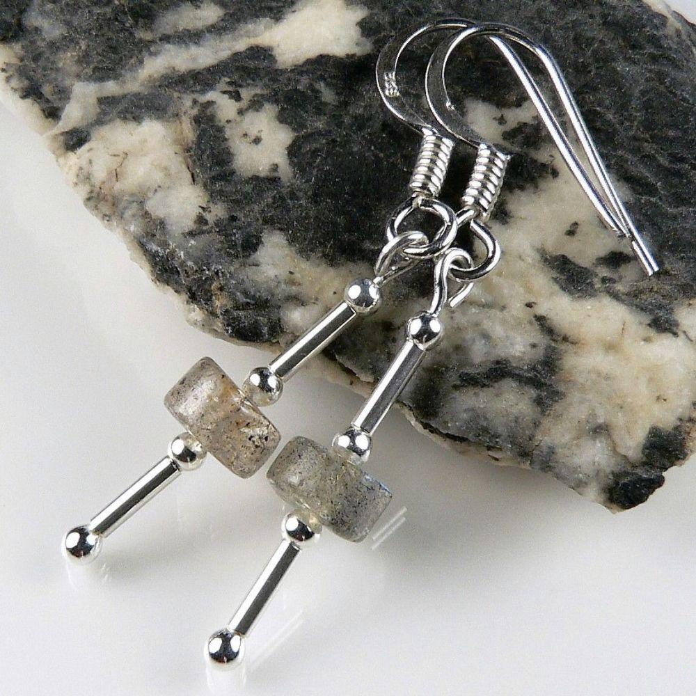 Sterling silver & Labradorite semi-precious stone earrings, in a gift box (M)