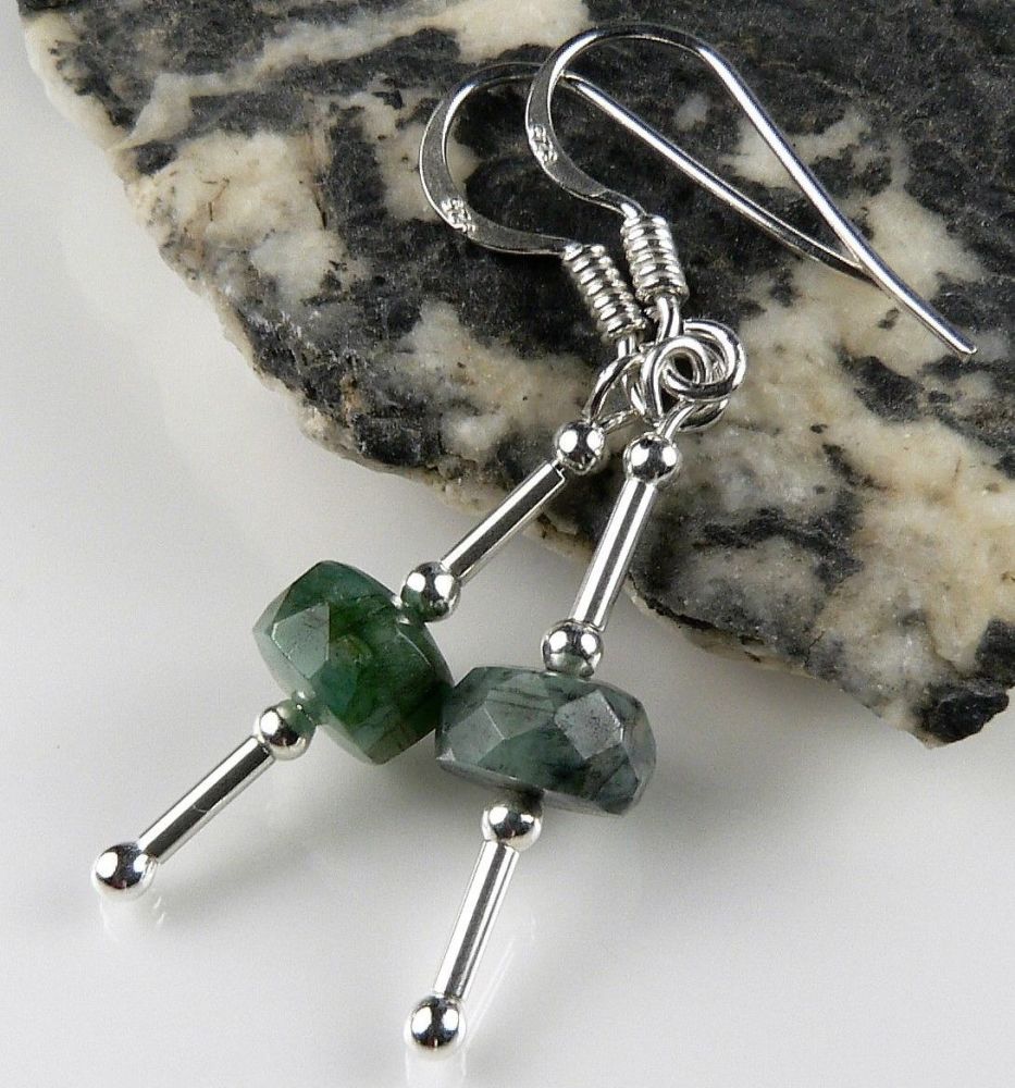 sterling silver natural green emerald semi precious stone earrings