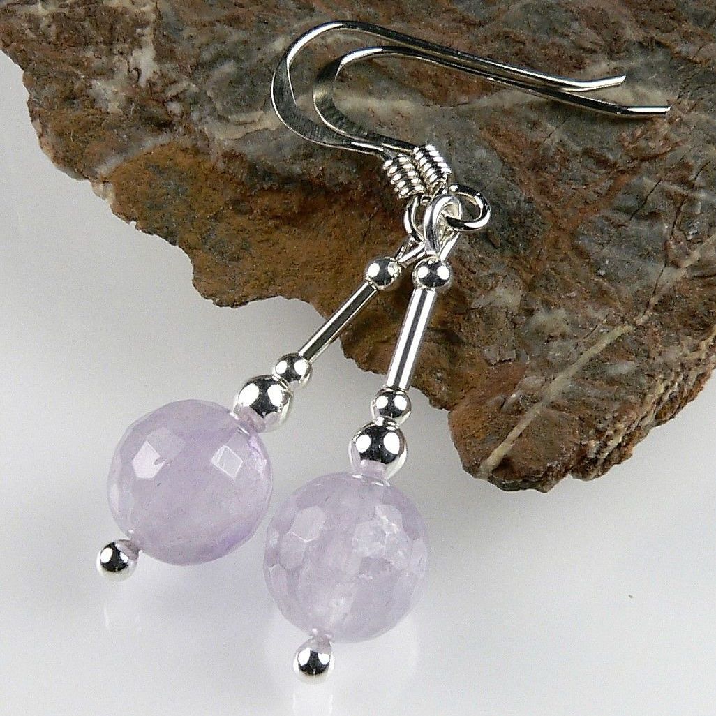 Sterling silver 8mm (+/-) faceted Lavender/Cape Amethyst semi-precious stone earrings, in a gift box (M)