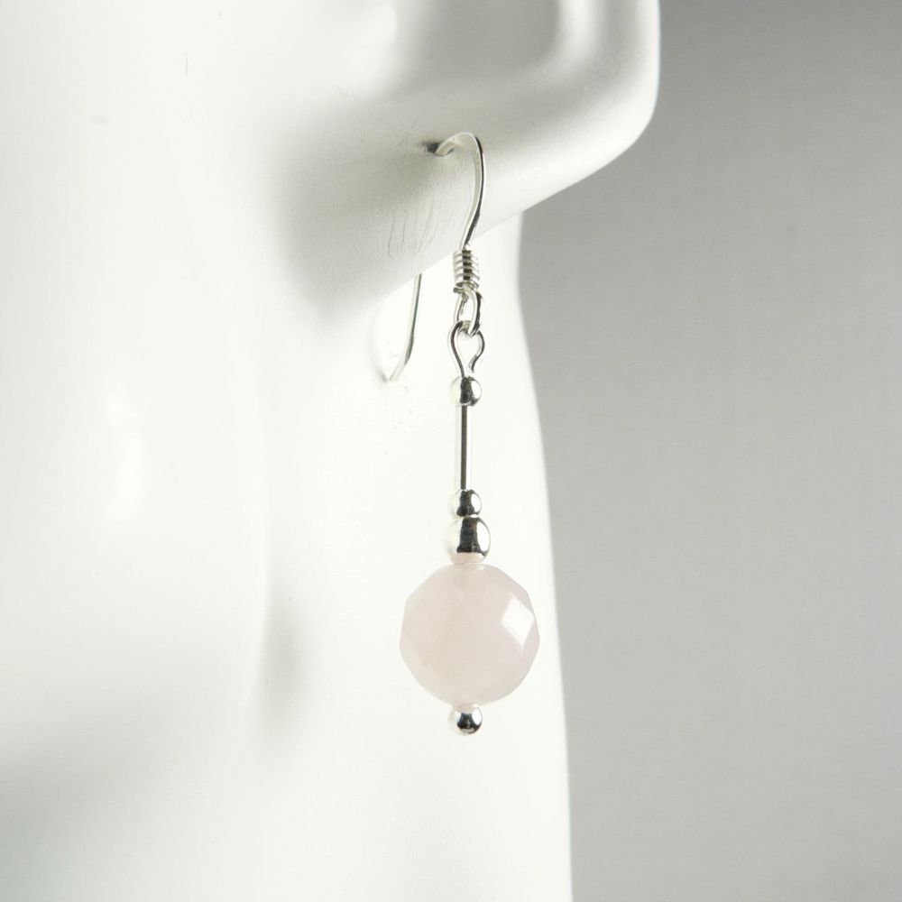 Sterling silver 8mm (+/-) faceted Rose Quartz semi-precious stone earrings, in a gift box (M)