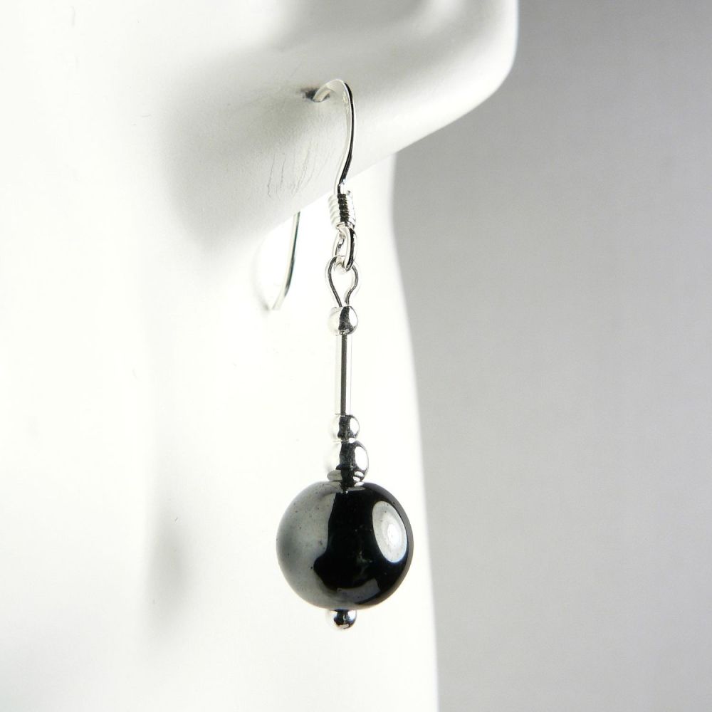 sterling silver dark grey hematite semi precious stone earrings