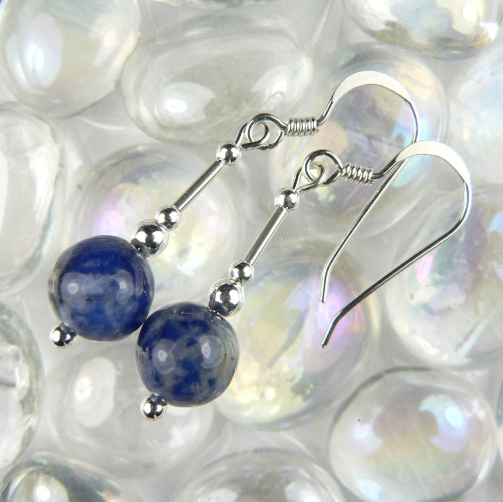 sterling silver blue brazilian sodalite semi precious stone earrings