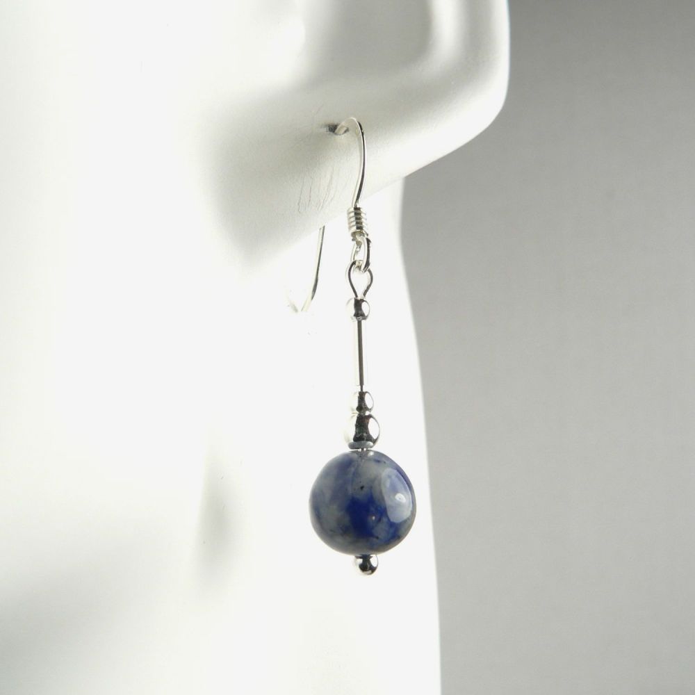 Sterling silver 8mm (+/-) Brazilian Sodalite semi-precious stone earrings, in a gift box (M)