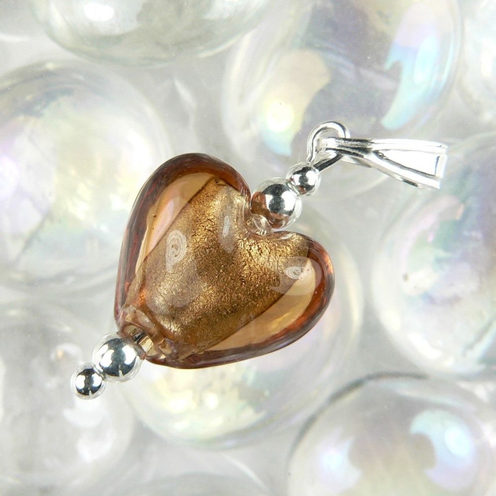 sterling silver golden amber silver foil glass heart pendant necklace