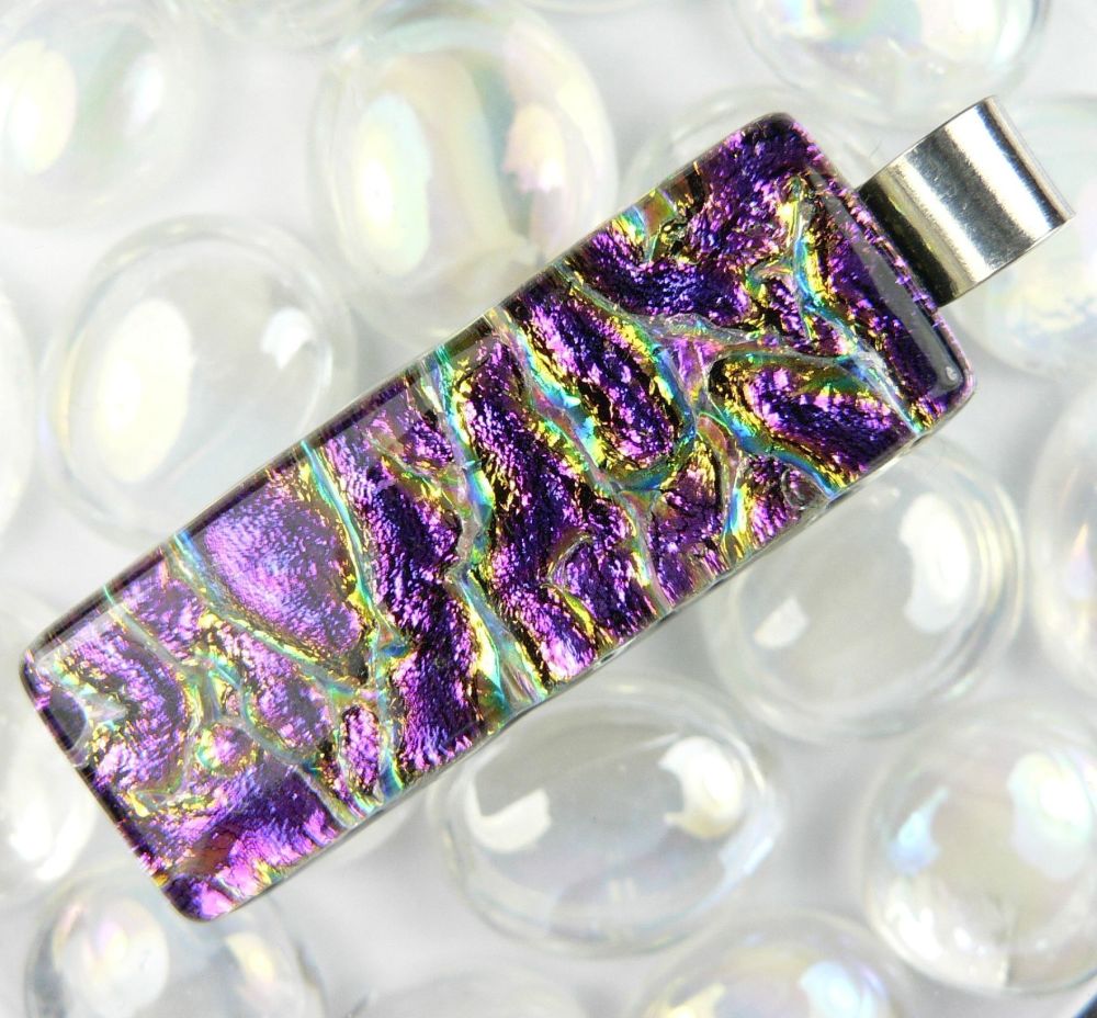 sterling silver pinkish purple genuine dichroic glass pendant necklace