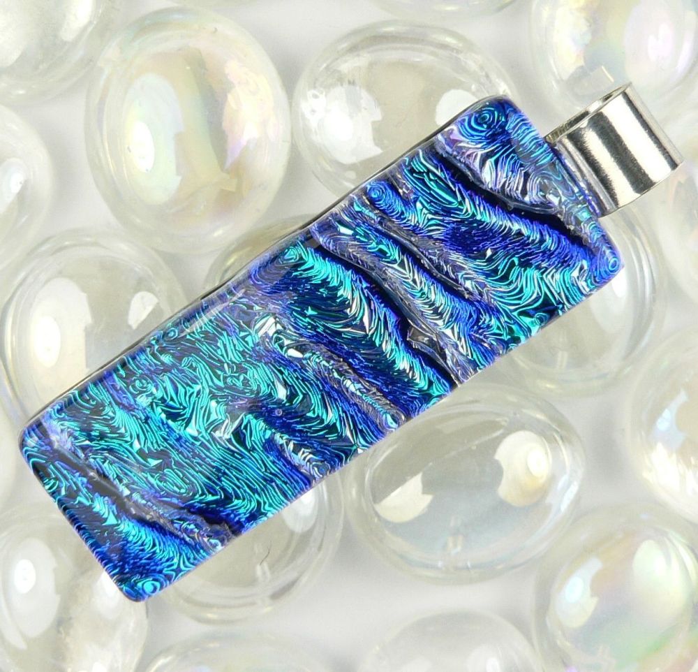 sterling silver blue genuine dichroic glass pendant necklace