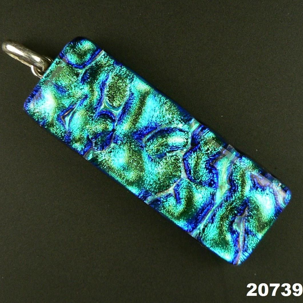 4.8cm green sterling silver dichroic glass pendant, with leather cord & gift box (#20739)