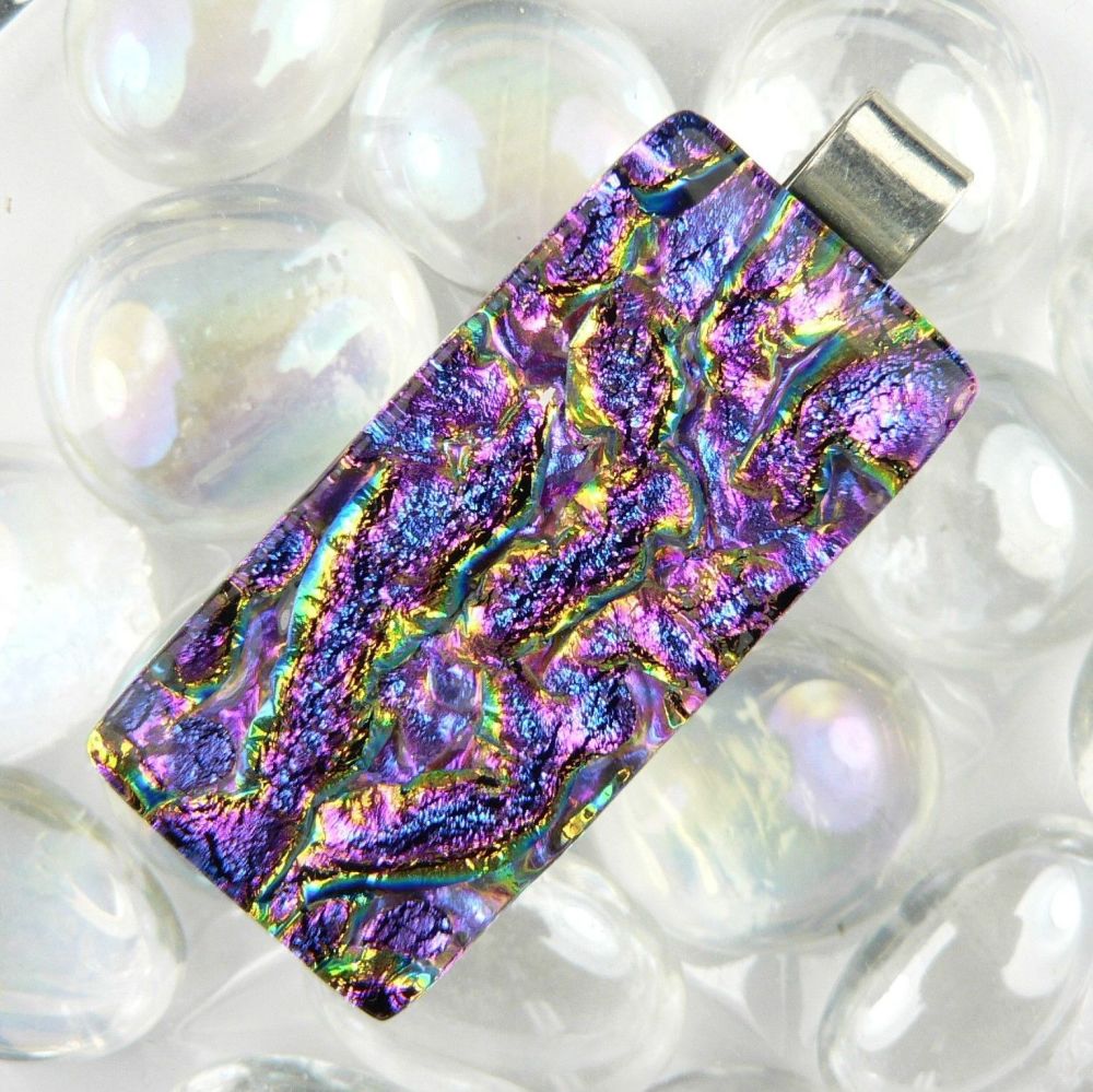 sterling silver pinkish purple genuine dichroic glass pendant necklace