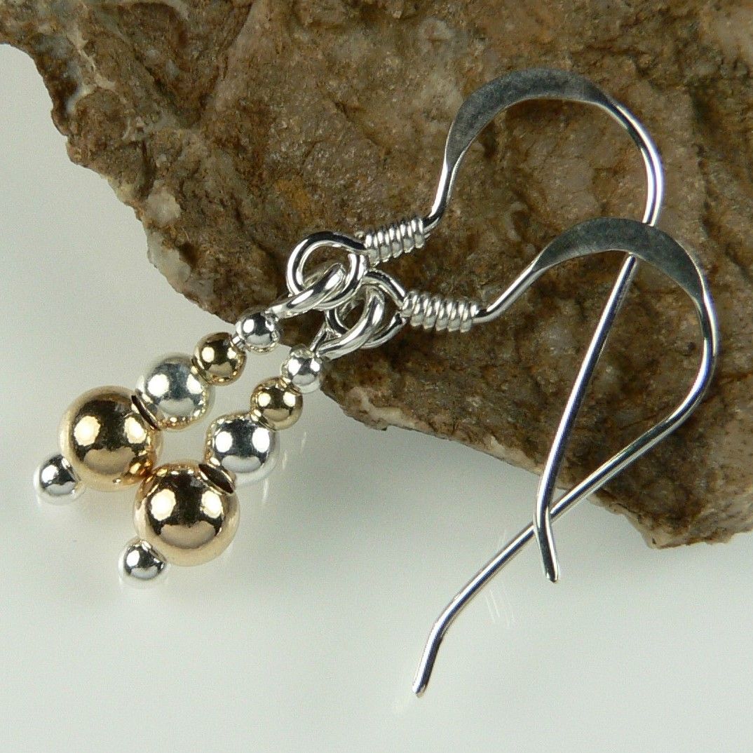 14K gold filled and sterling silver smooth bead drop earrings, in a gift box (9049)