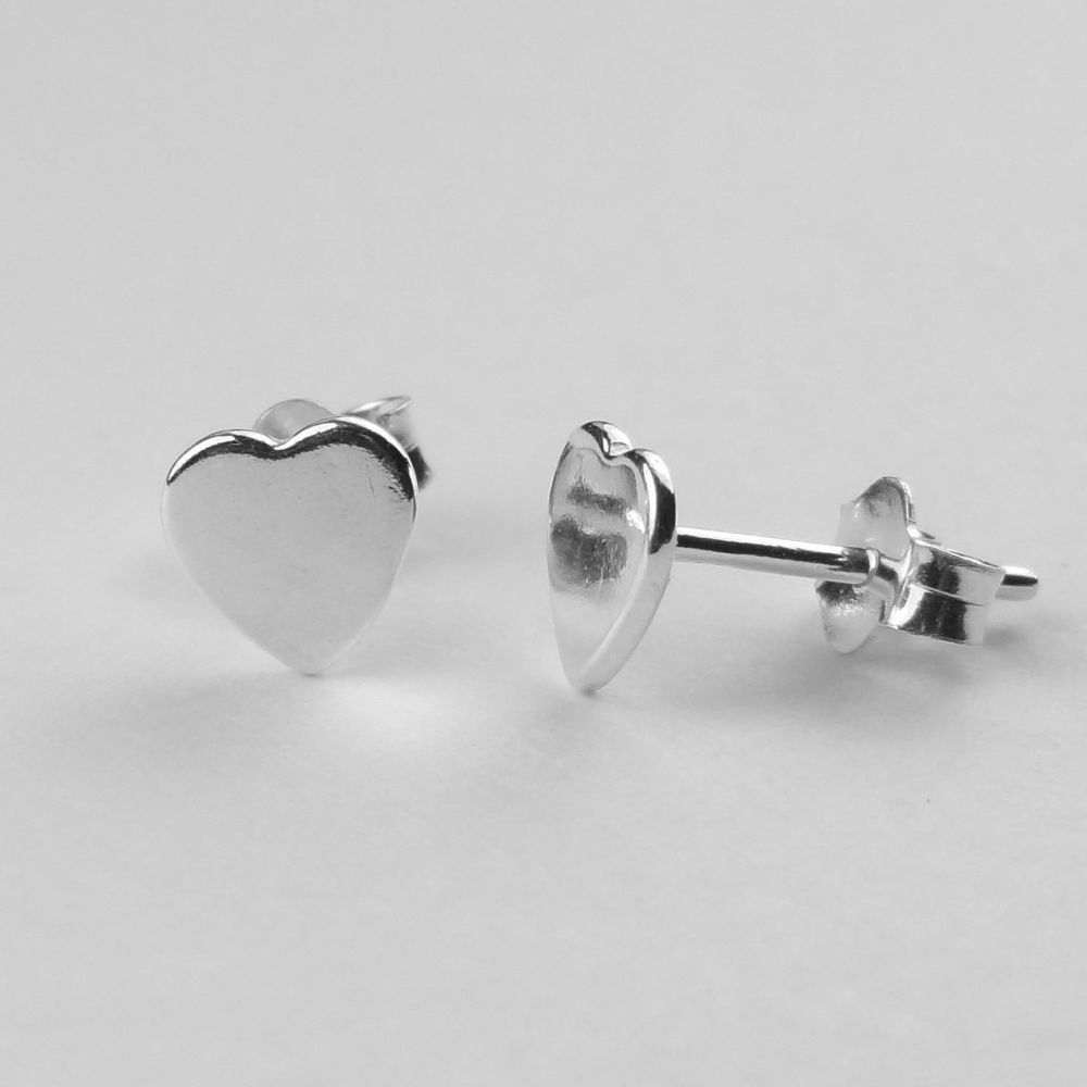 Dainty 5mm sterling silver heart stud earrings, in a gift box