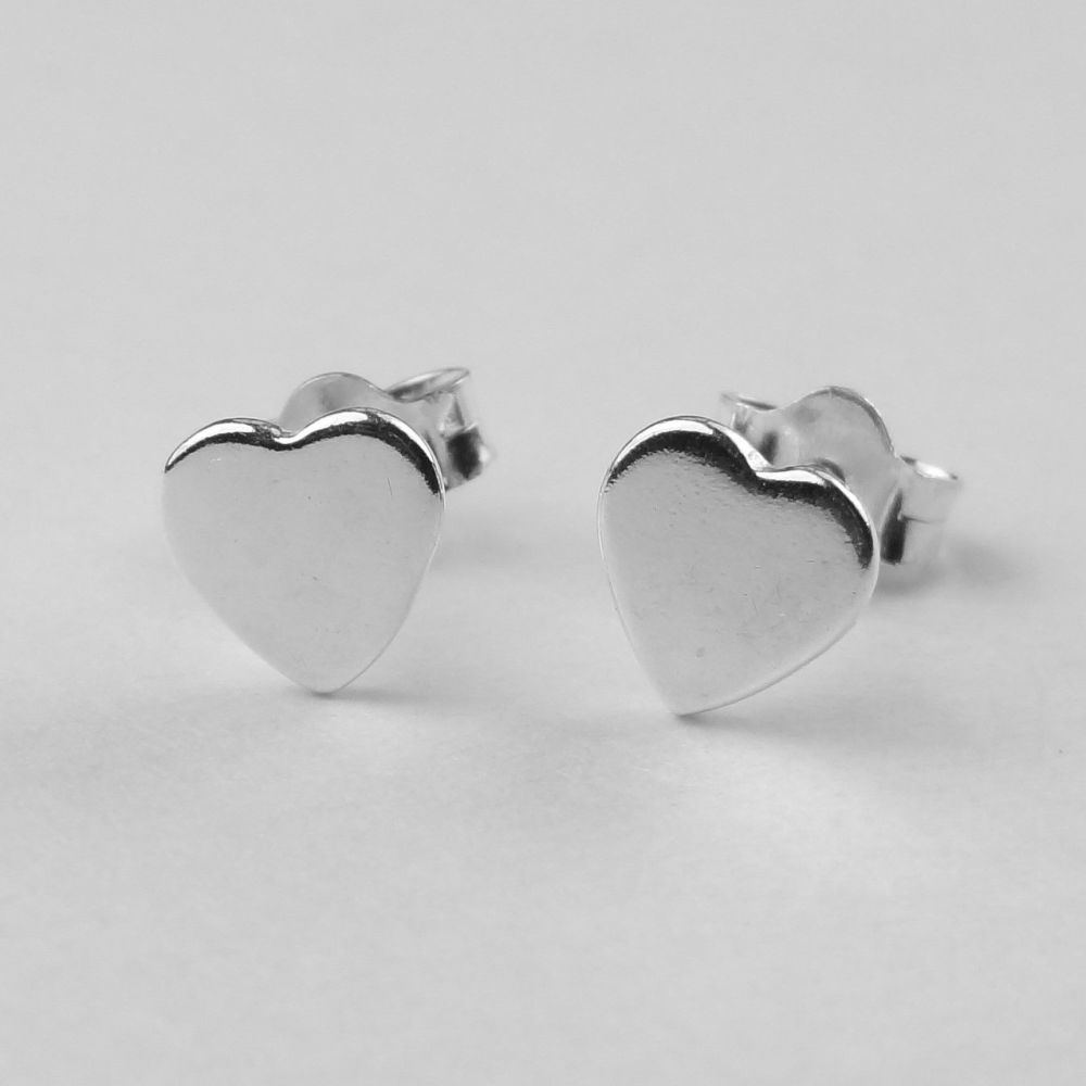 Dainty 5mm sterling silver heart stud earrings, in a gift box