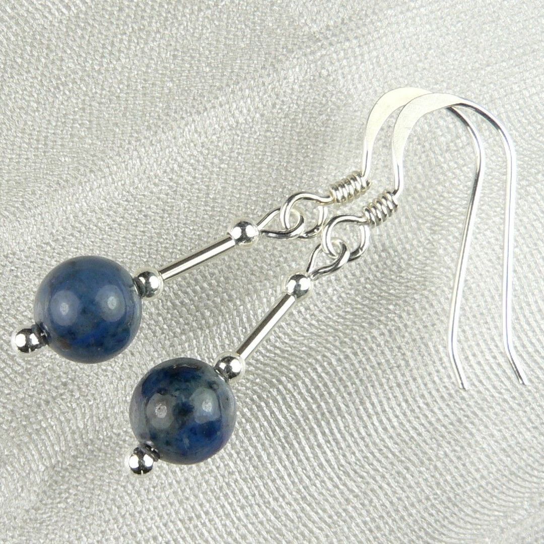 Sterling silver 6mm (+/-) Dumortierite semi-precious stone drop earrings, in a gift box (M)