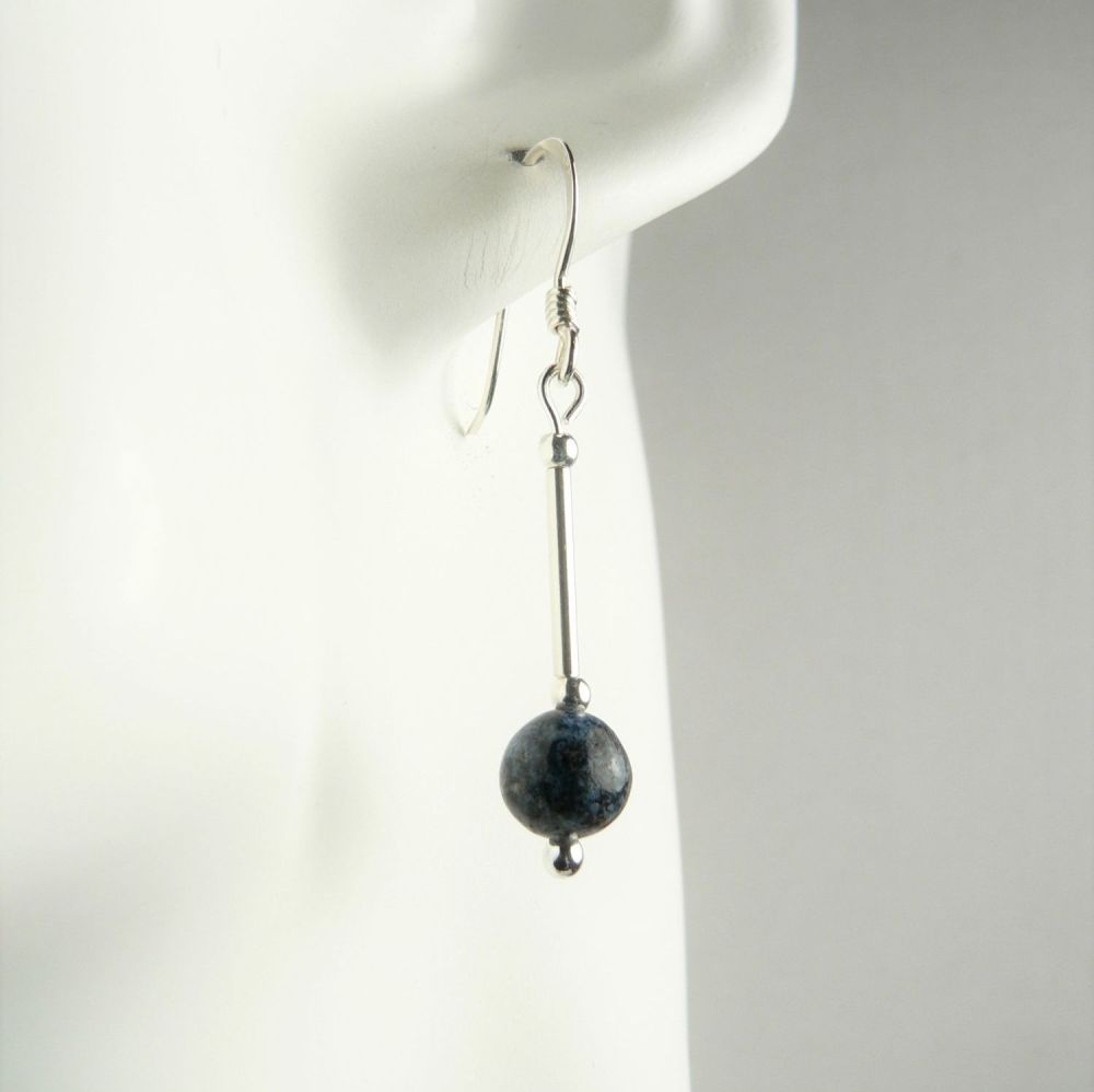 Sterling silver 6mm (+/-) Dumortierite semi-precious stone drop earrings, in a gift box (L)