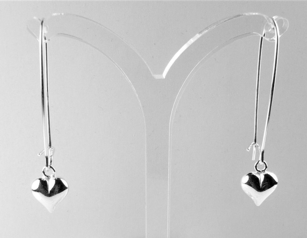 Sterling silver earrings with 9mm puffed hearts, on 35mm kidney wires, in a gift box