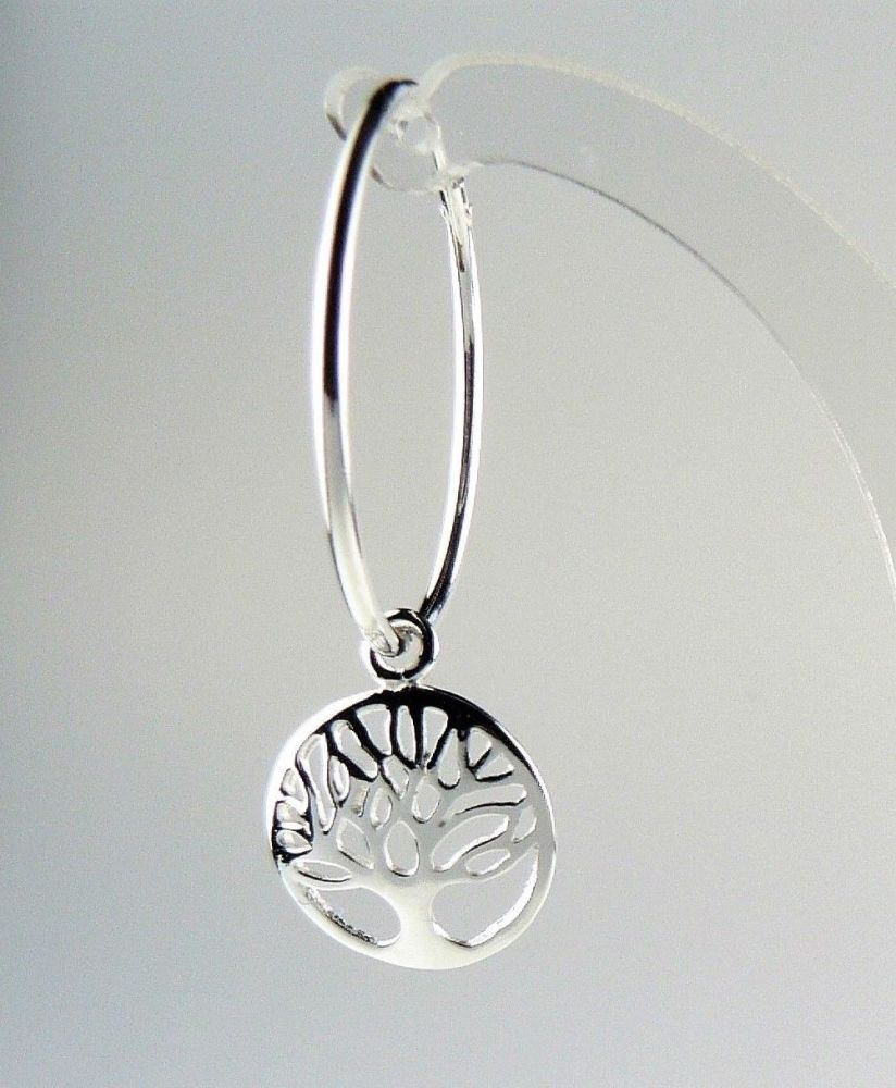 Pair of sterling silver earrings with 12mm Tree of Life charms, on 24mm hoops, in a gift box