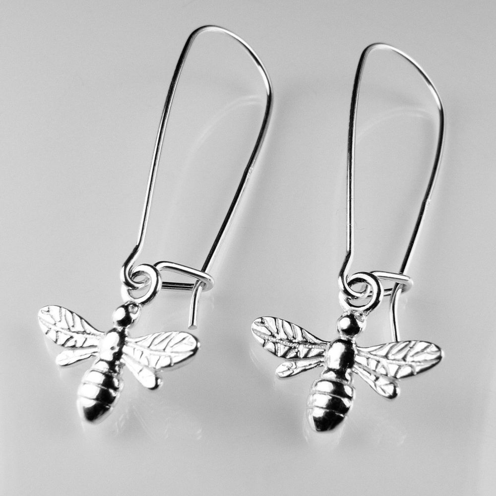 Pair of sterling silver 15mm bee earrings on kidney wires