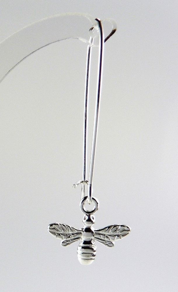 Pair of sterling silver 15mm bee earrings, on 35mm kidney wires, in a gift box
