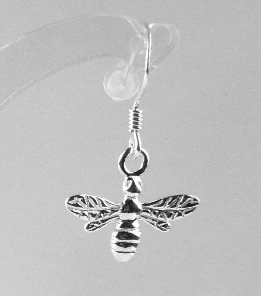 Pair of sterling silver 15mm bee earrings, on fish or kidney wires, in a gift box