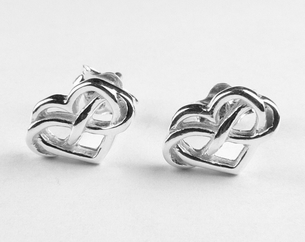 9mm x 6mm sterling silver infinity heart stud earrings, in a gift box