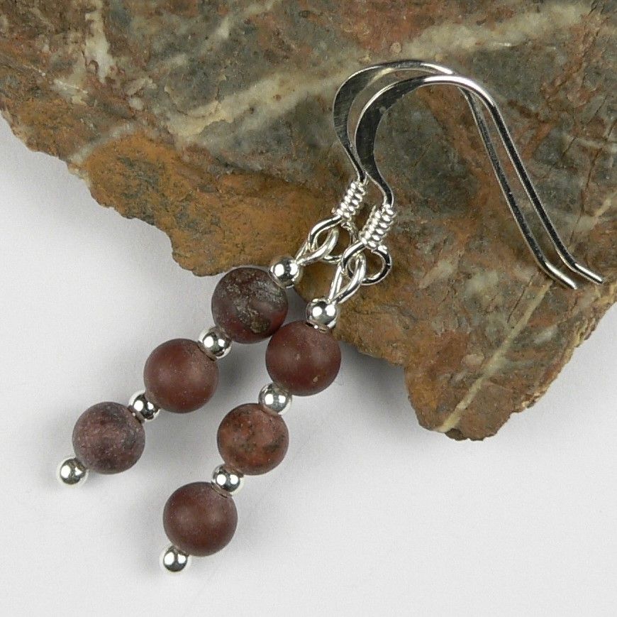 Sterling silver brown Apache Jasper semi-precious stone drop earrings