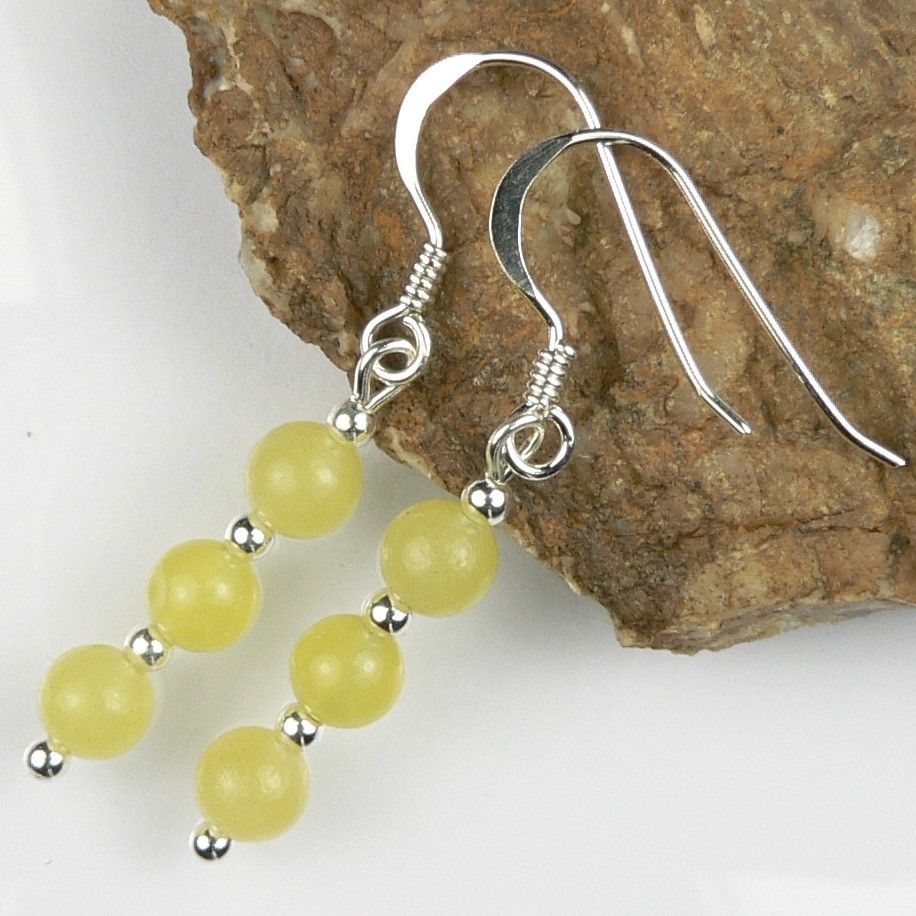 Sterling silver yellow-ish green Butter Jade semi-precious stone earrings