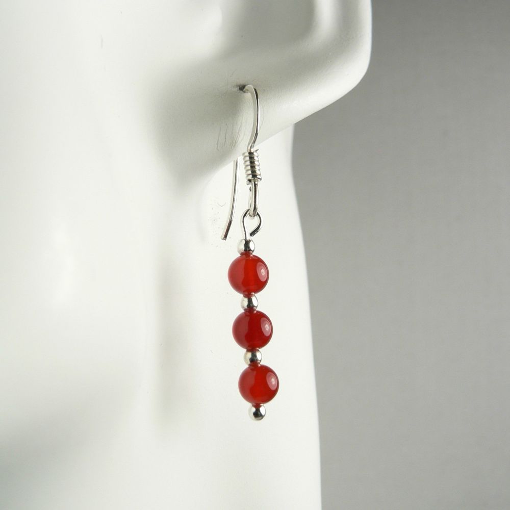 Sterling silver 4mm (+/-) Carnelian semi-precious stone drop earrings, in a gift box