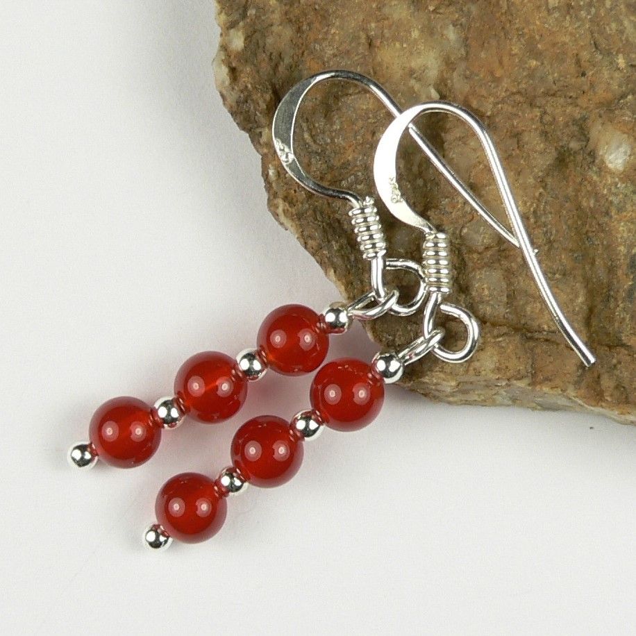 Sterling silver dark orange/red Carnelian semi-precious stone drop earrings