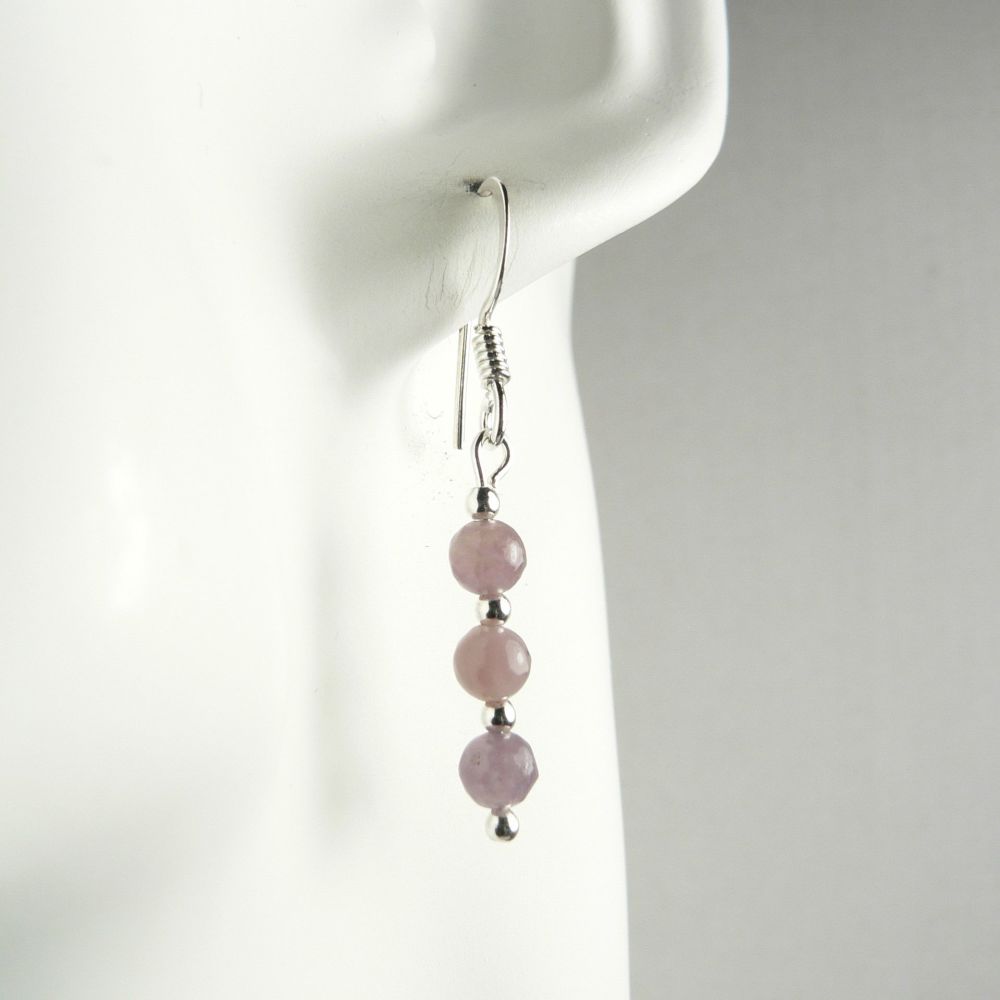 Sterling silver 4mm (+/-) Plum Jade semi-precious stone drop earrings, in a gift box