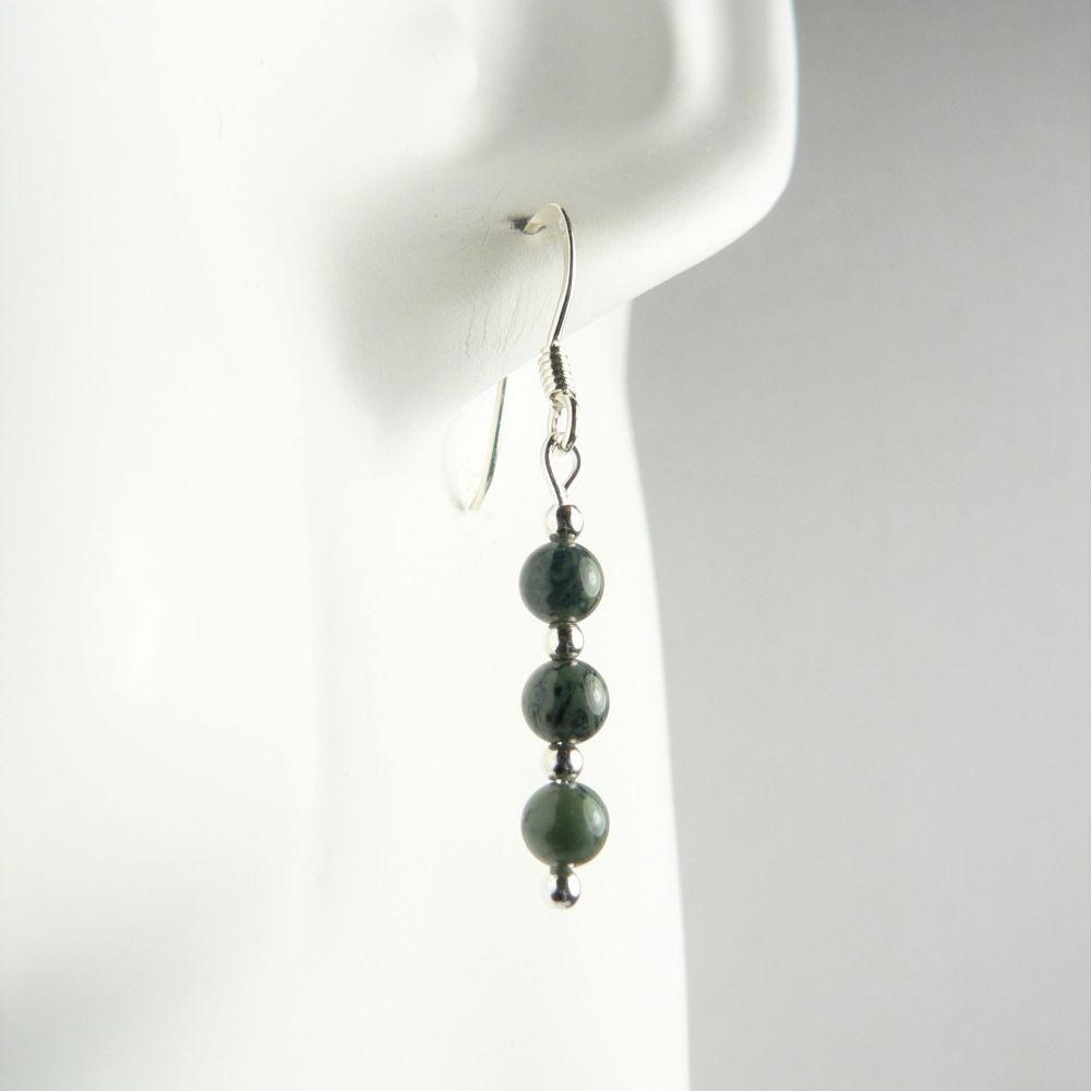 Sterling silver 4mm (+/-) Kambaba Jasper semi-precious stone drop earrings, in a gift box