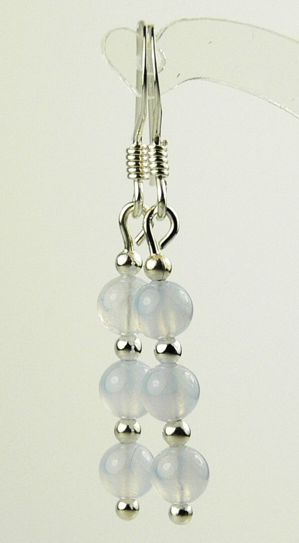 Sterling silver 4mm (+/-) Blue Lace Agate semi-precious stone drop earrings, in a gift box