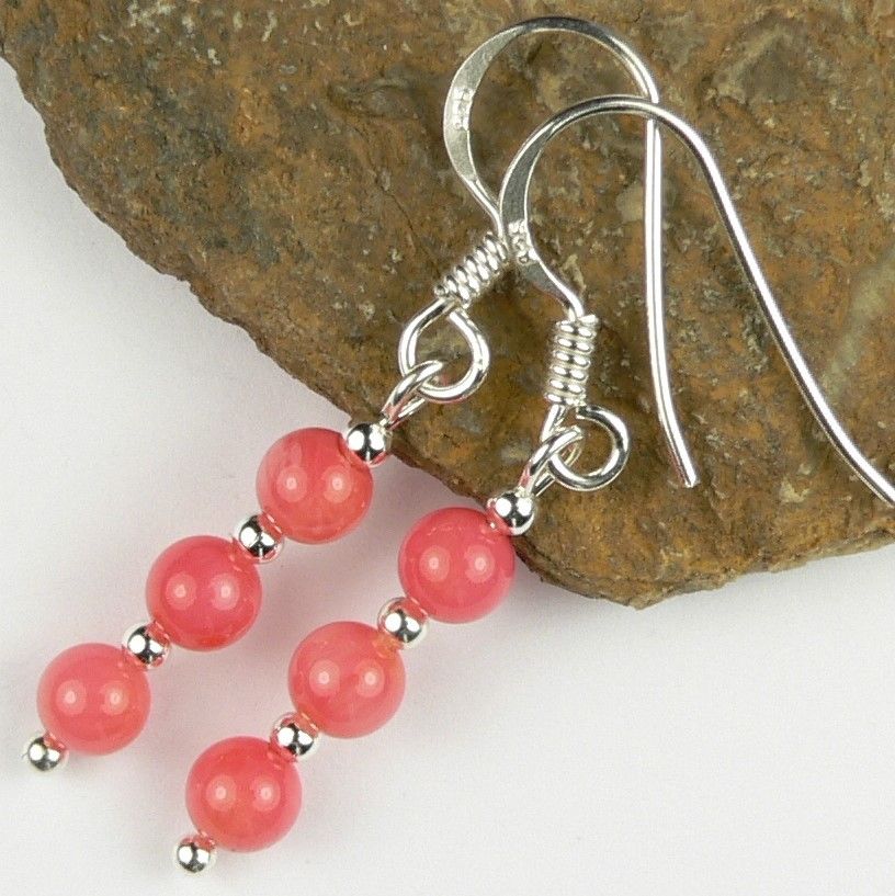 Sterling silver pink/peach Coral (farmed/coloured) semi-precious stone drop