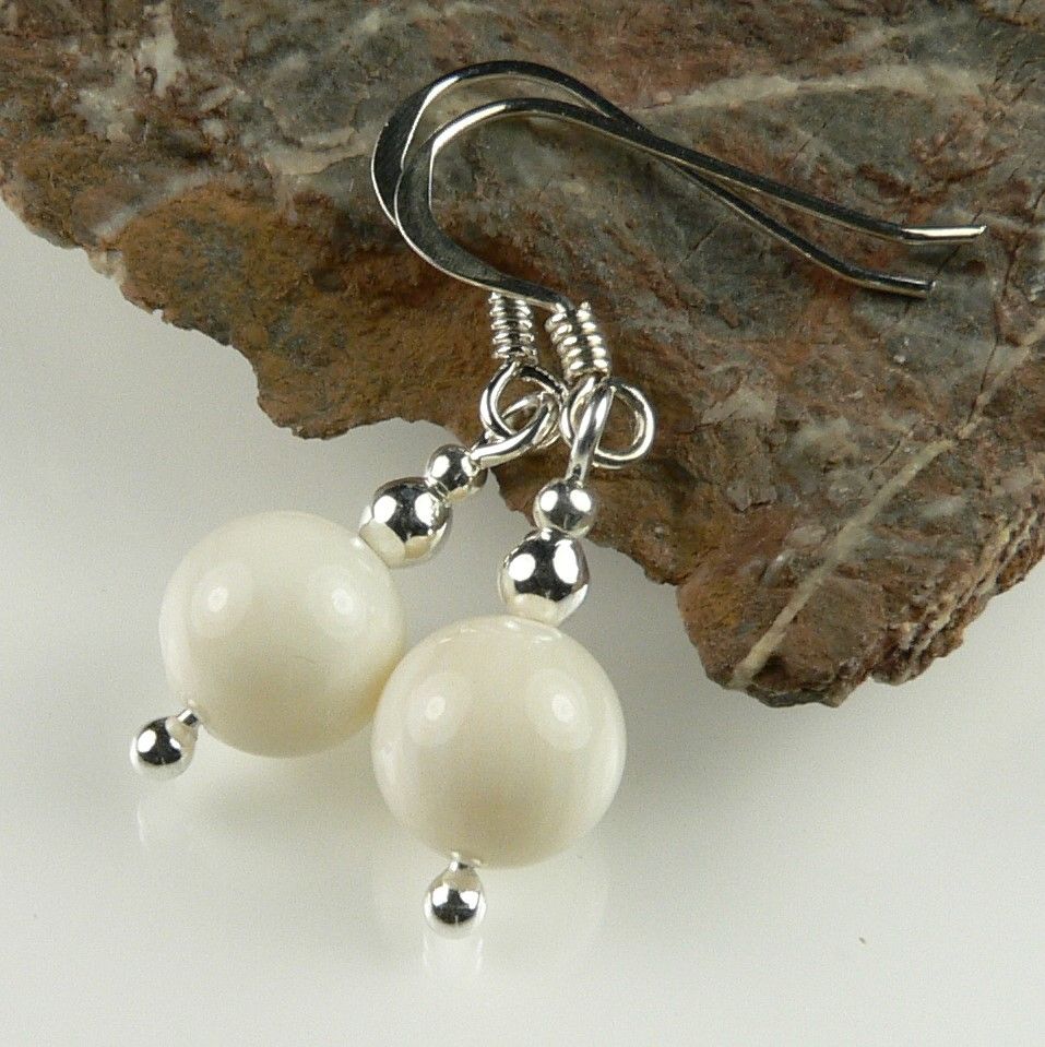 Sterling silver White Coral (farmed) semi-precious stone drop earrings