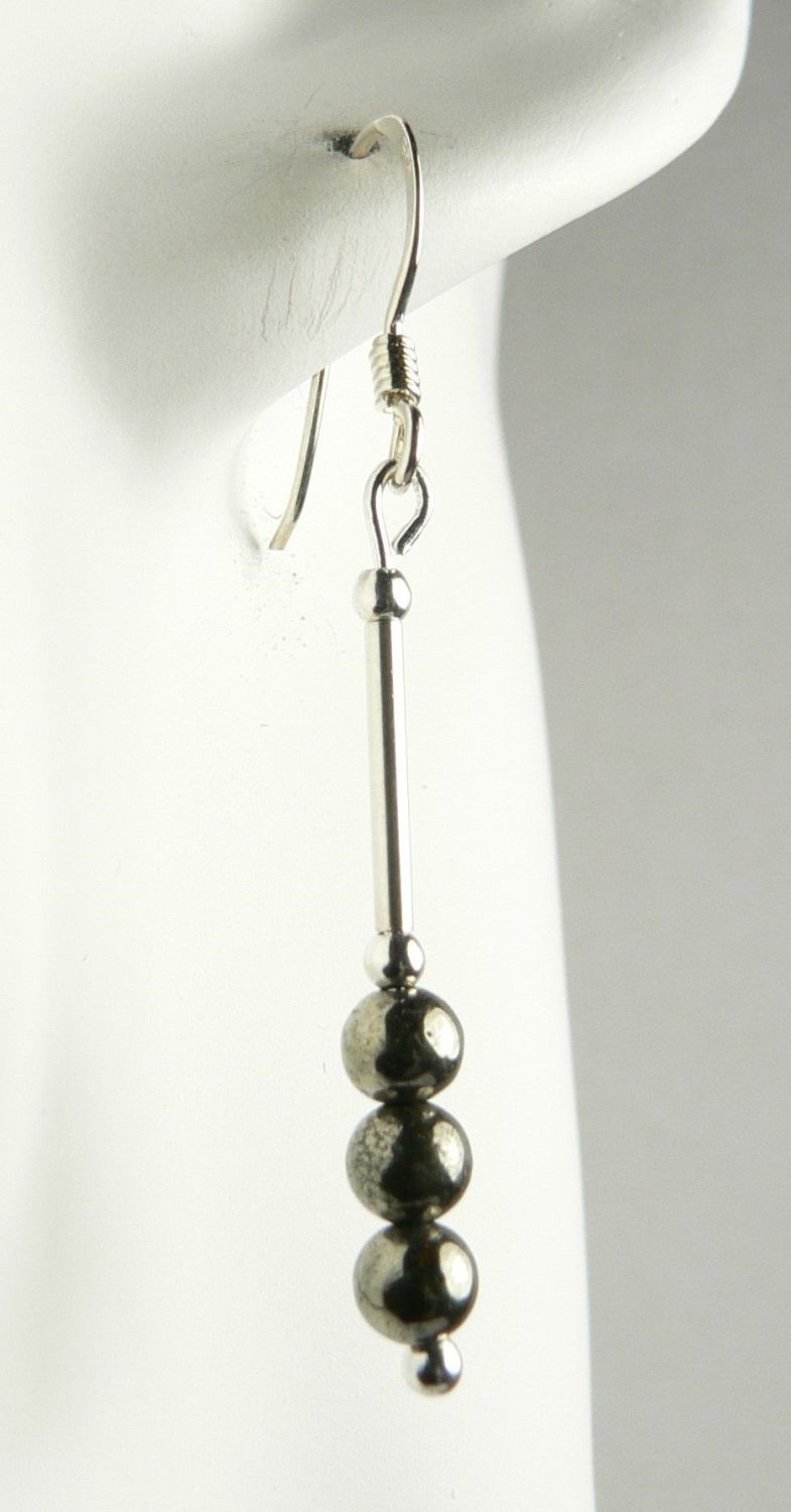 Sterling silver brassy gold Pyrite semi-precious stone drop earrings