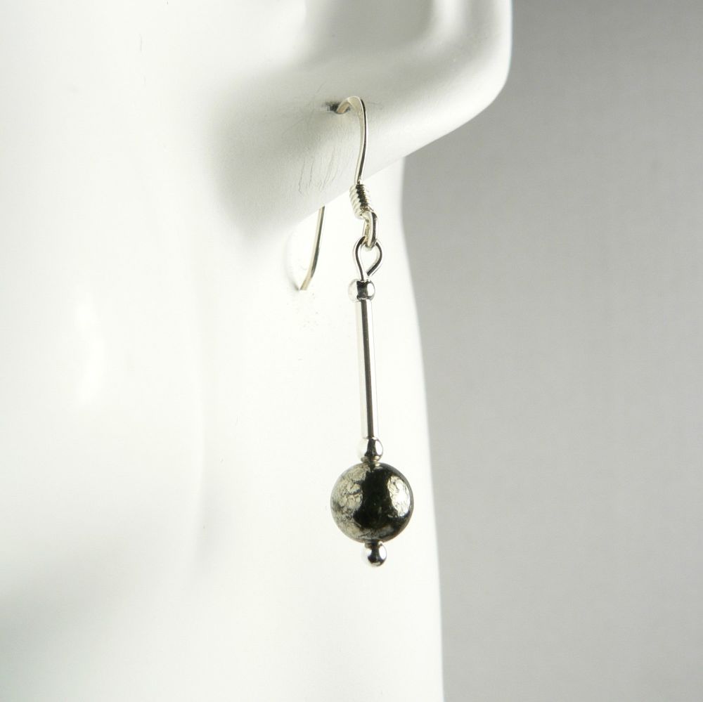 Sterling silver brassy gold Pyrite semi-precious stone drop earrings