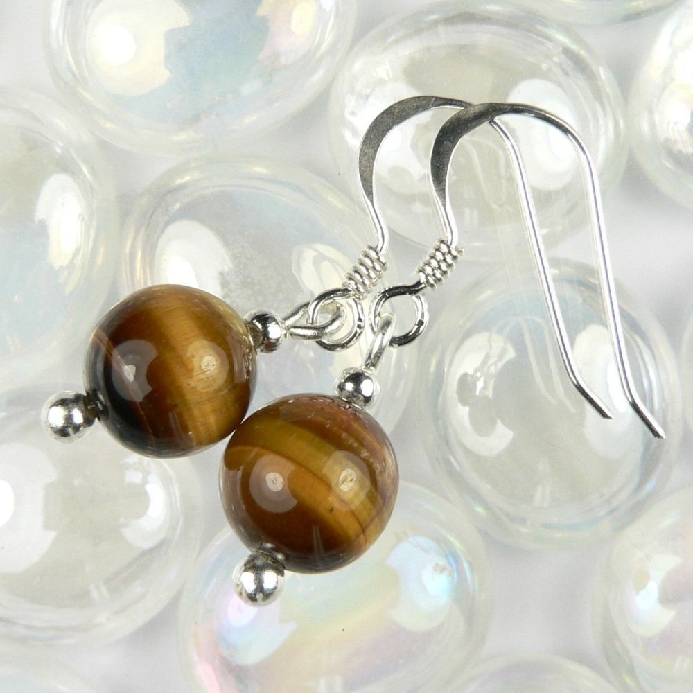 Sterling silver brown caramel Tigers Eye semi-precious stone drop earrings