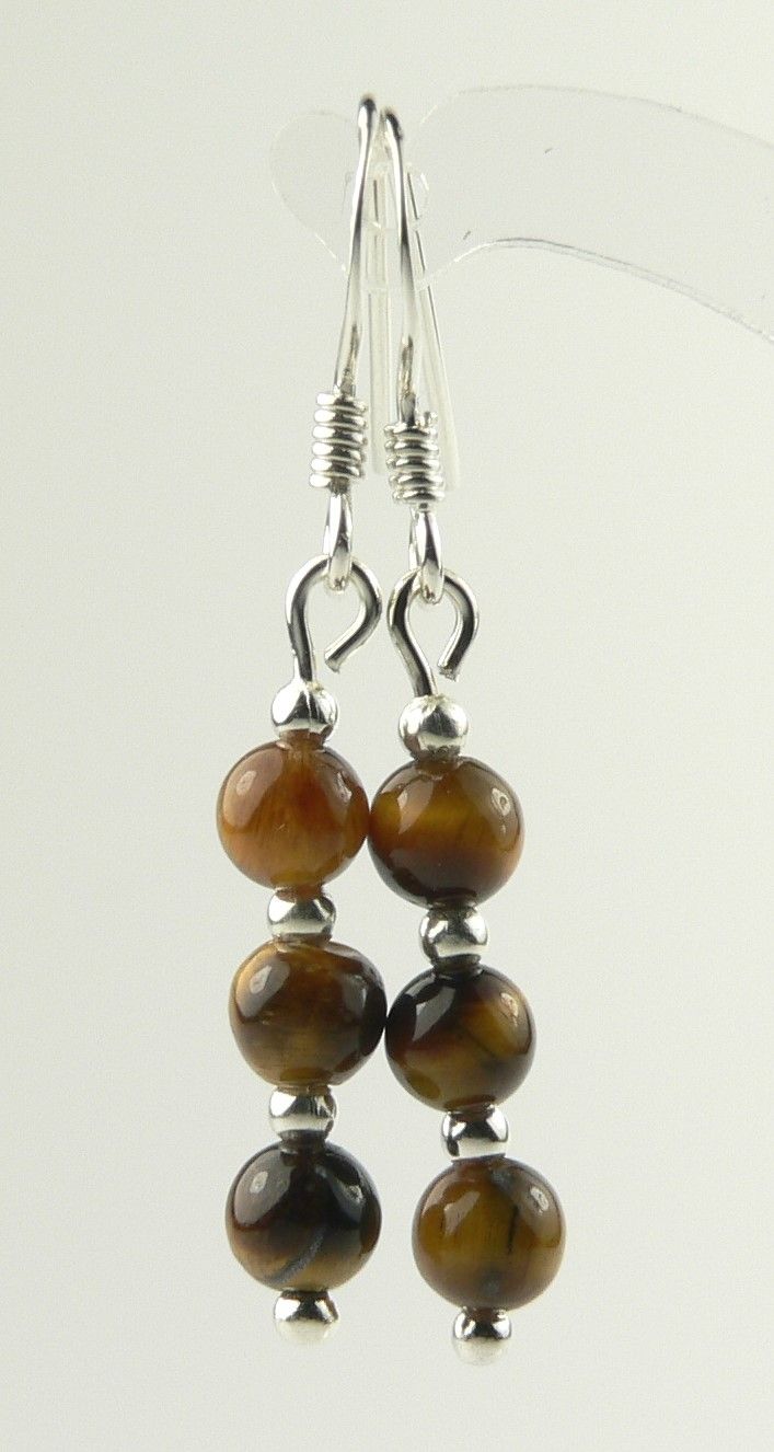 Sterling silver brown caramel Tigers Eye semi-precious stone drop earrings