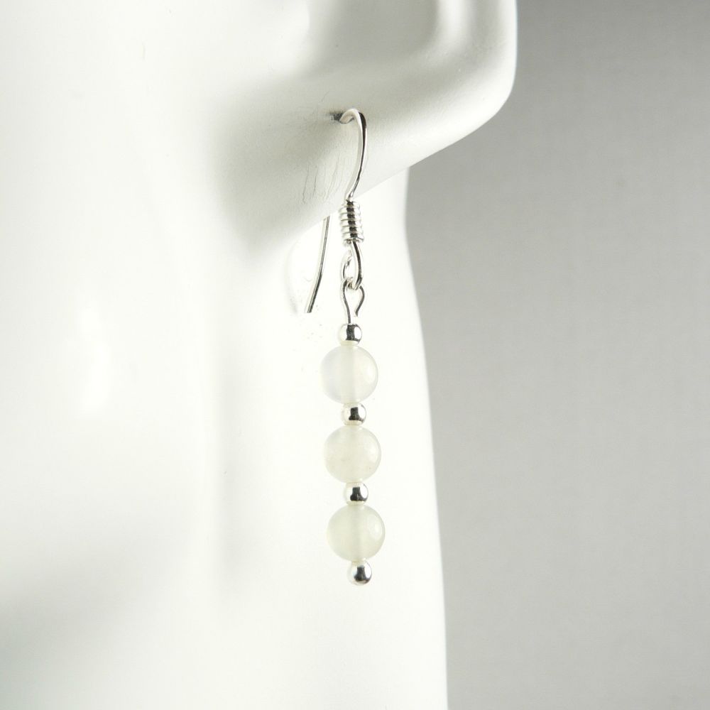 Sterling silver 4mm (+/-) New Jade semi-precious stone drop earrings, in a gift box