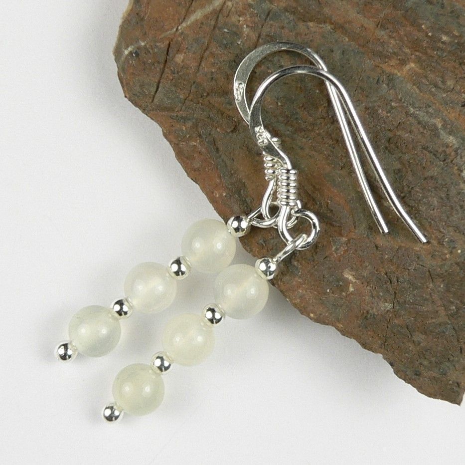 Sterling silver very pale green New Jade semi-precious stone drop earrings