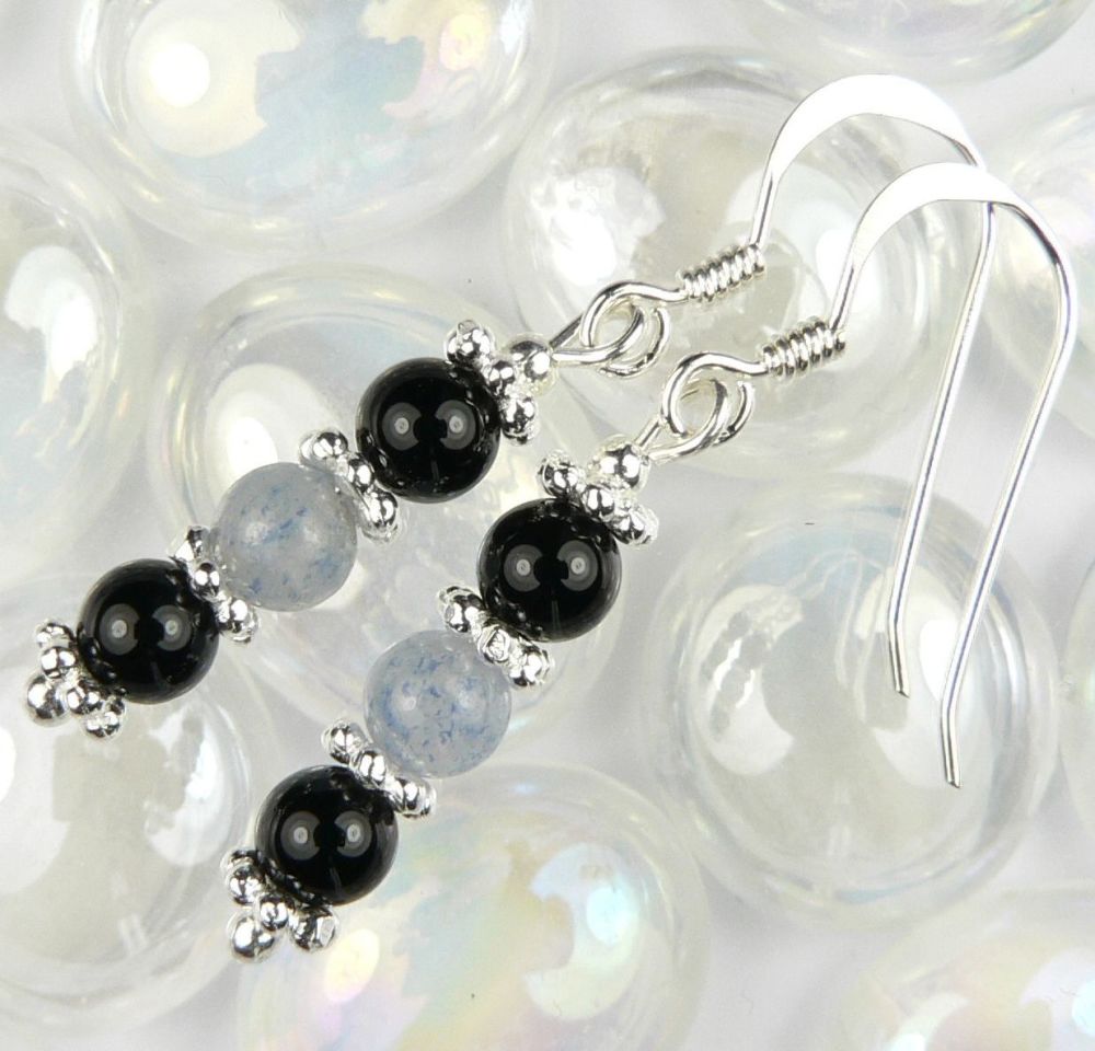 Sterling silver Blue Aventurine & Black Onyx earrings