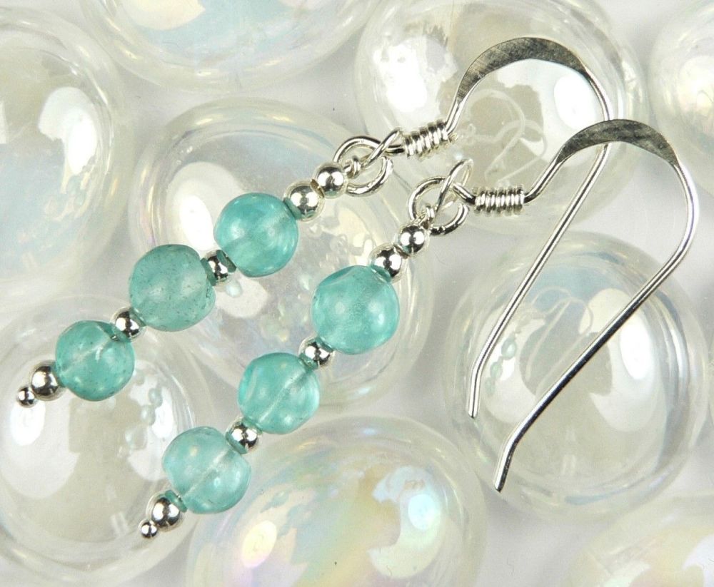 Sterling silver 4mm (+/-) pale blue Apatite semi-precious stone drop earrings, in a gift box