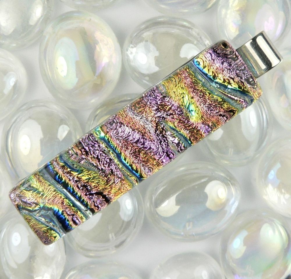 4.9cm multi-coloured sterling silver Dichroic glass pendant with cord